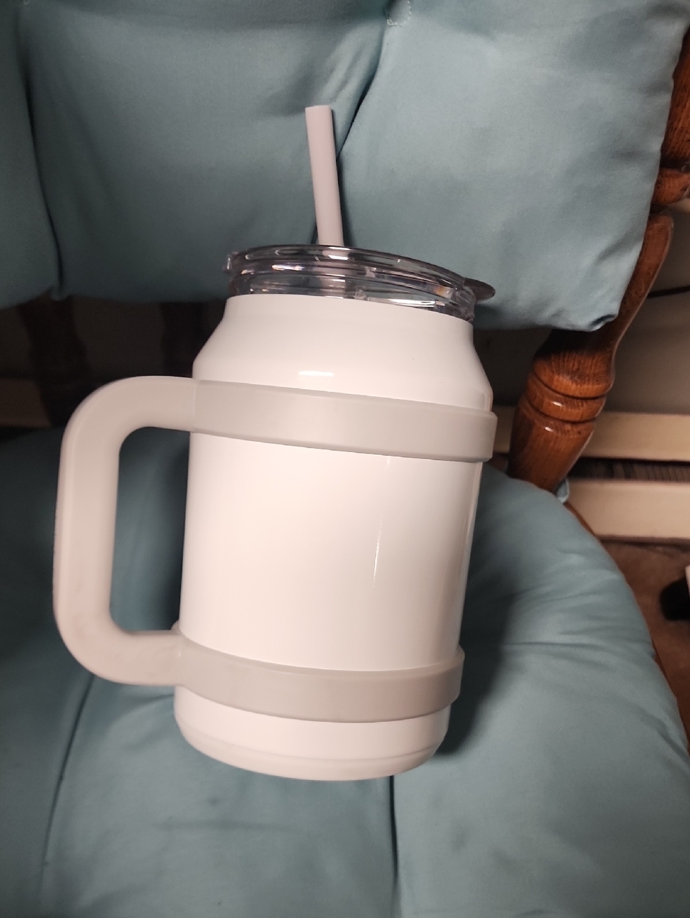 White Insulated Travel Mug with Handle and Straw - Home Dining